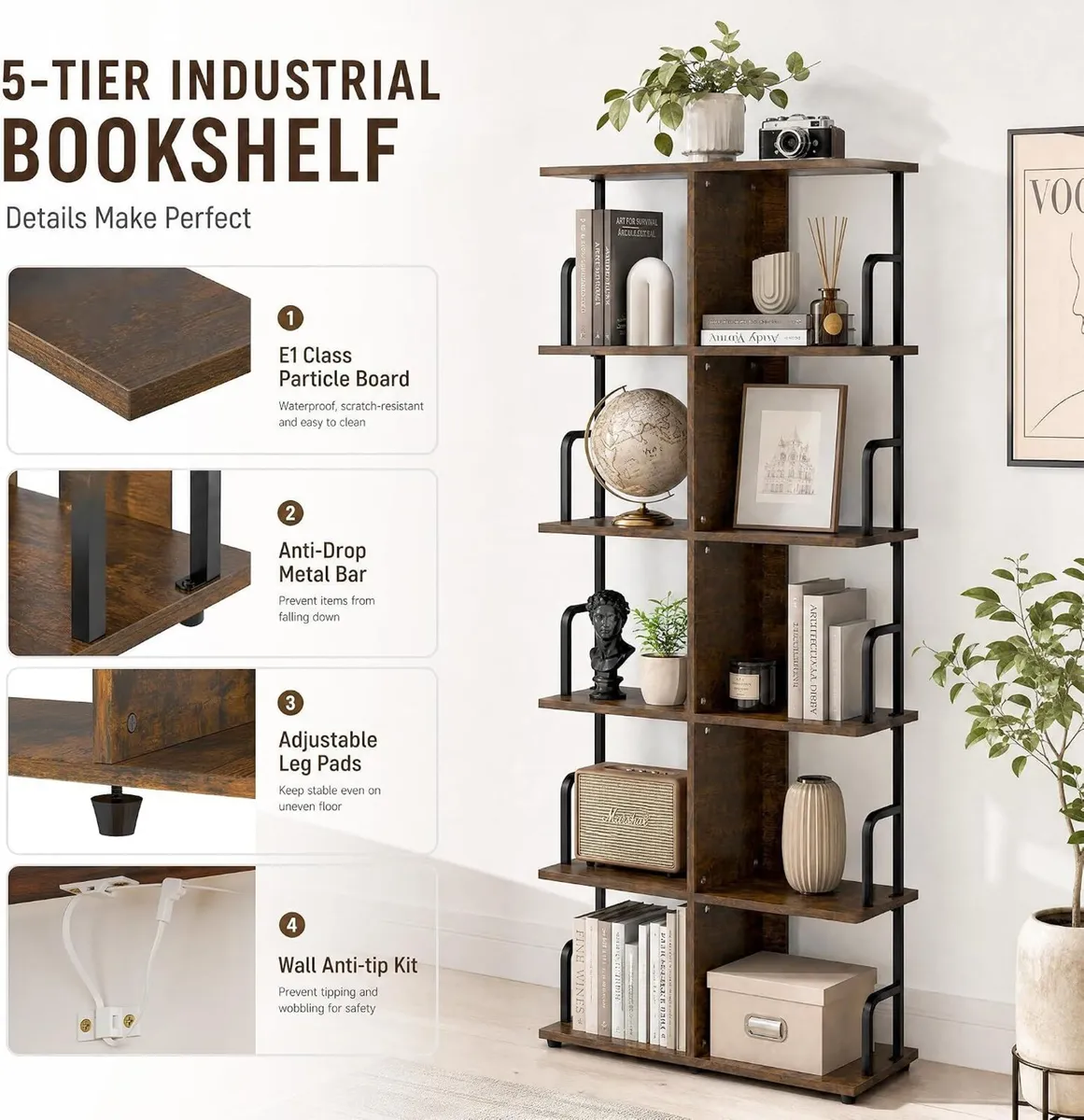 Bookcase 4 Tier Slim Freestanding Room Divider - Image 4