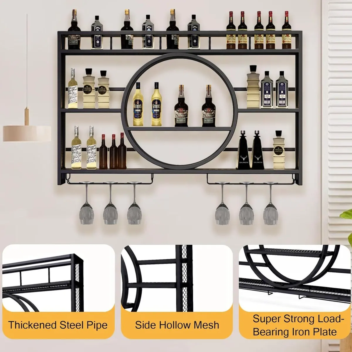 120CM Wine Rack Wall Mounted 3-Tiers Iron - Image 4