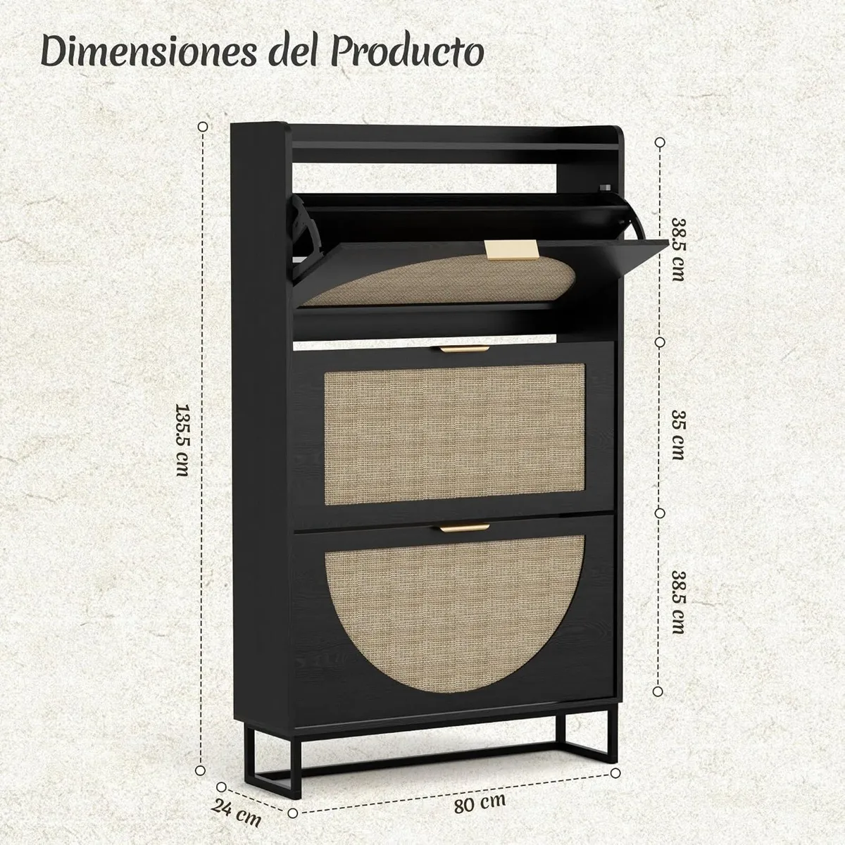 Rattan Shoe Storage Cabinet Wooden Organiser - Image 2