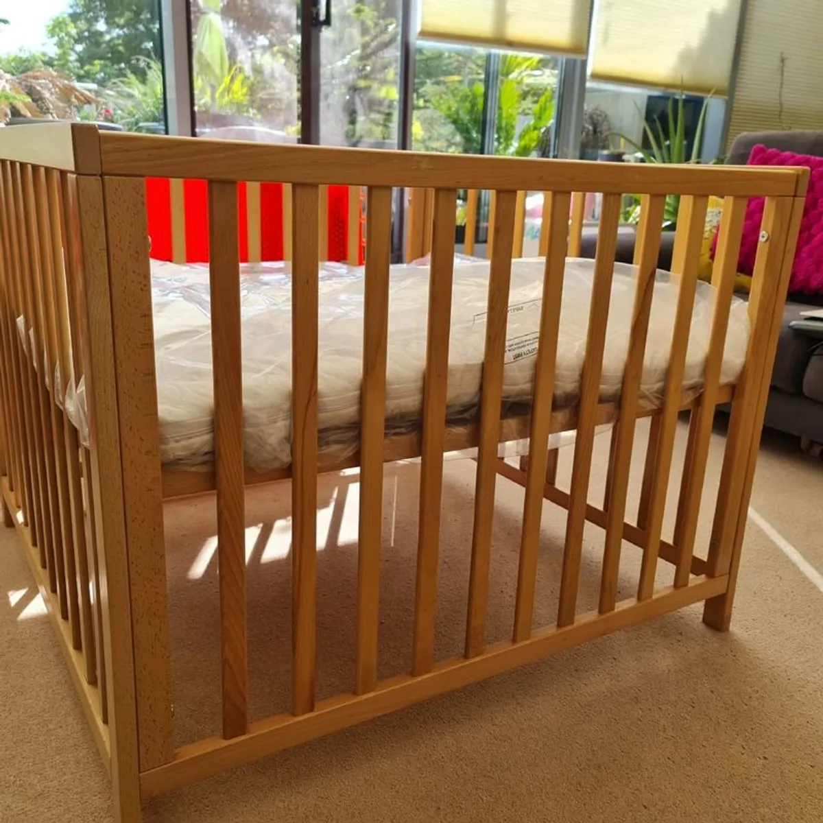 BabyDan Felix Natural Playpen, wood, height-adjustable - Image 1