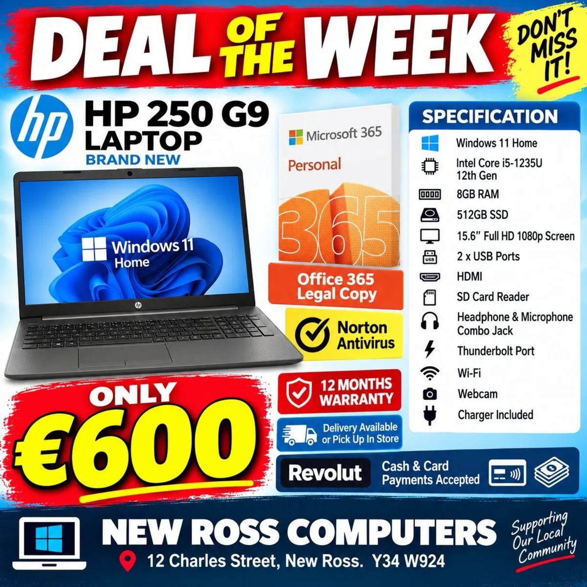 HP 250 G9 Laptop, Office 365 & Norton Antivirus. - Image 1