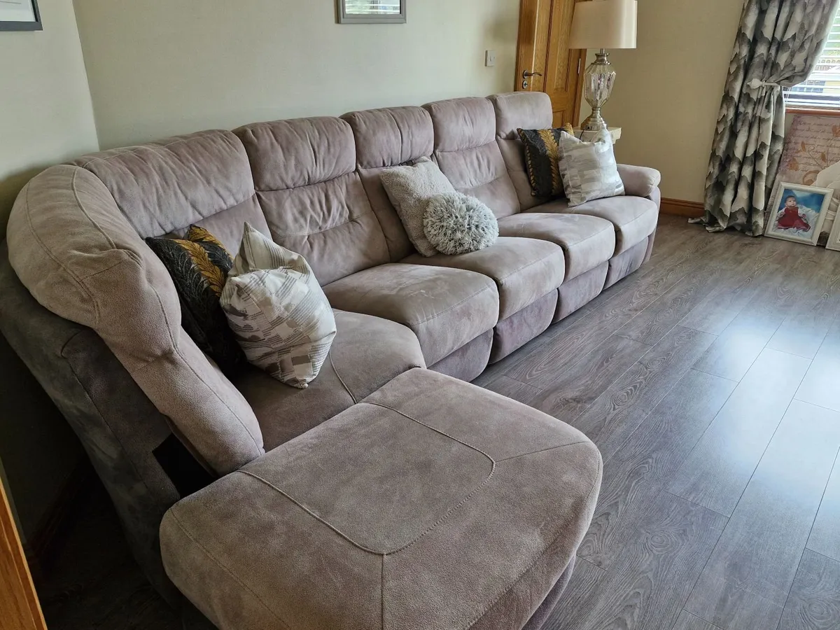6 seater soft grey fabric sofa - Image 1