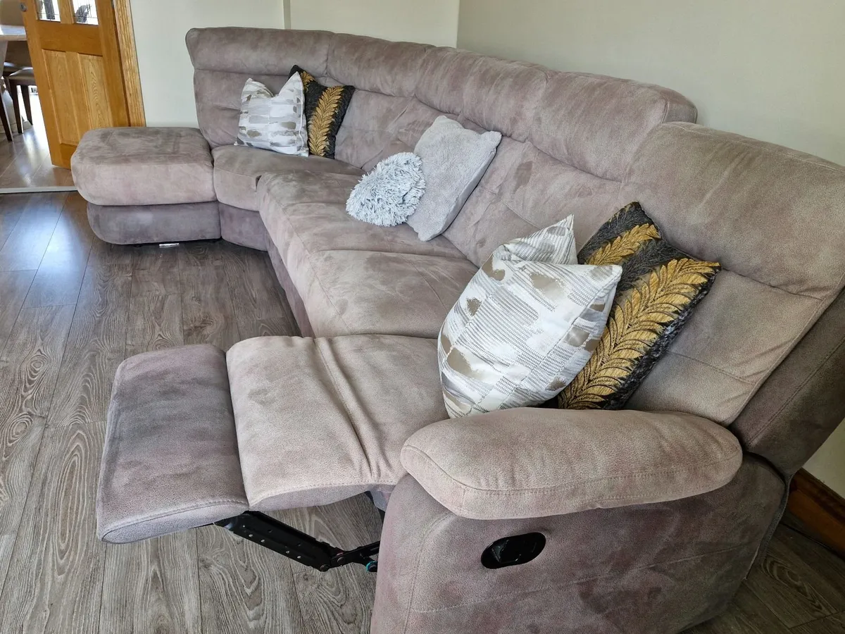 6 seater soft grey fabric sofa - Image 2