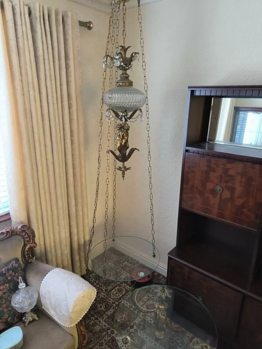 Hanging Swag Lamp & Matching Table - Image 1