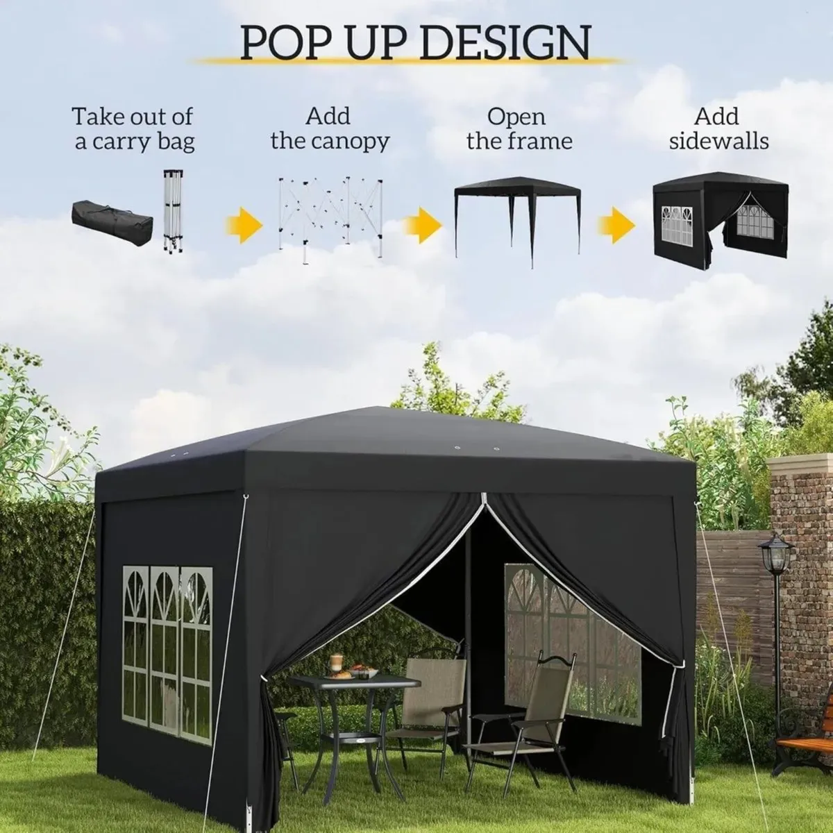 Gazebo Waterproof Pop Up Canopy Tent 3x3m - Image 4