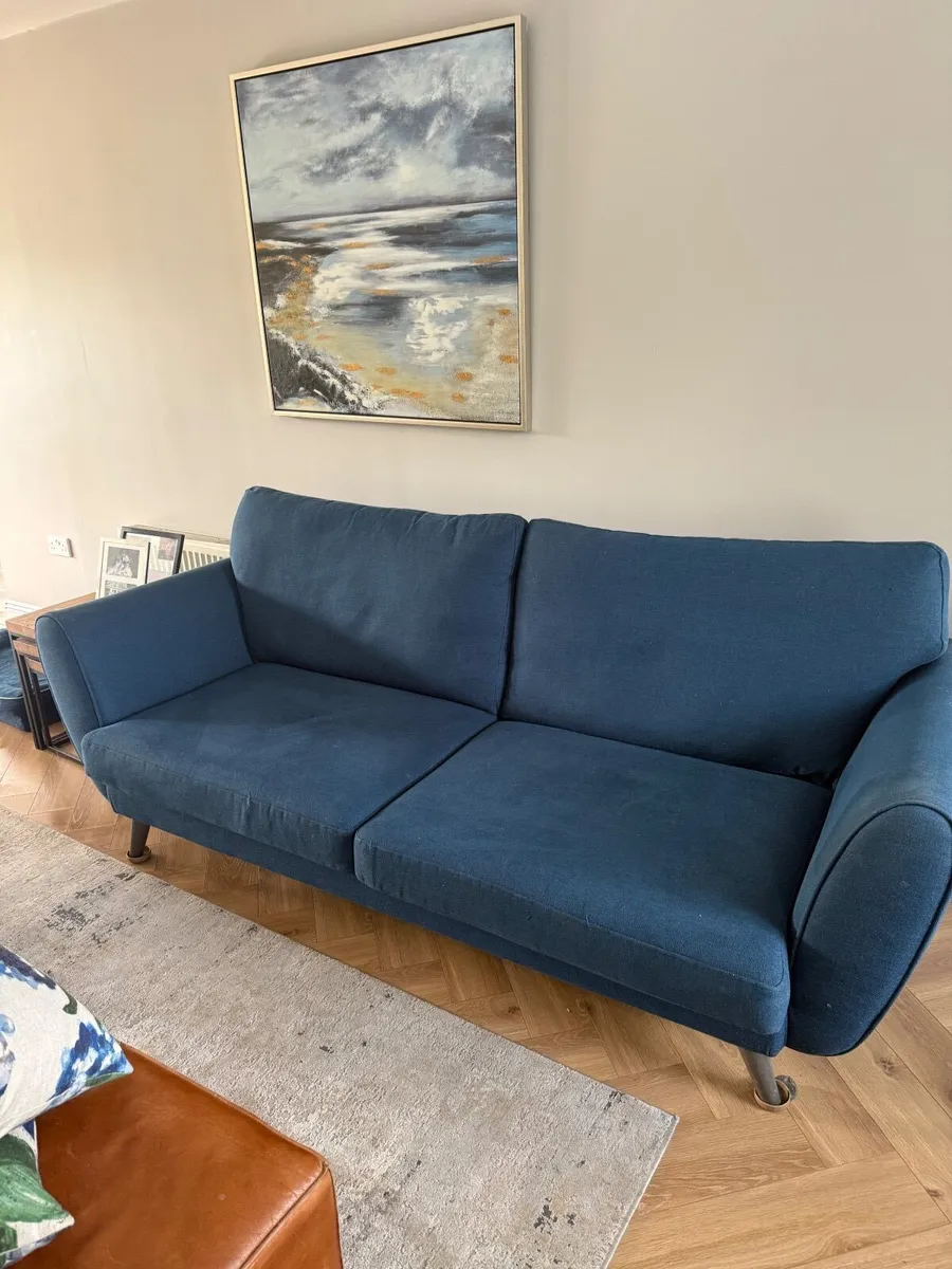 Navy Blue 3-Seater Sofa - Image 2