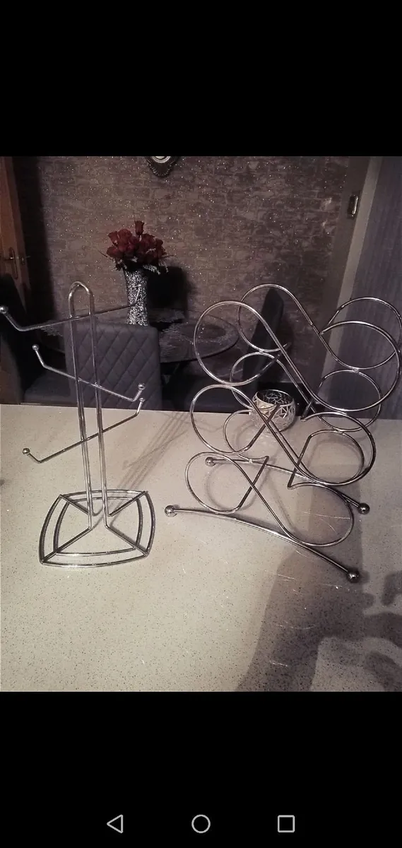 Polished Chrome Wine Rack & Cup Holder - Image 1