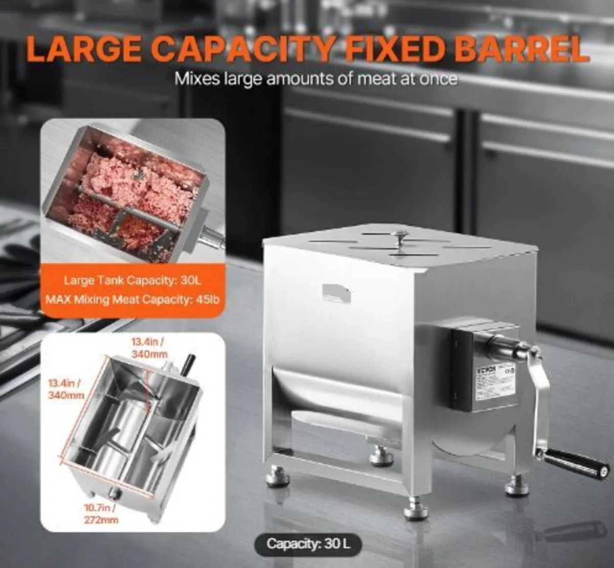 Manual Meat Mixer, 60L Fixed Tank Meat - Image 1