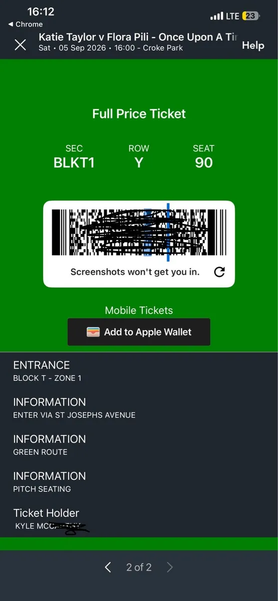 PITCH TICKET SEATING KATIE TAYLOR FIGHT SATURDAY