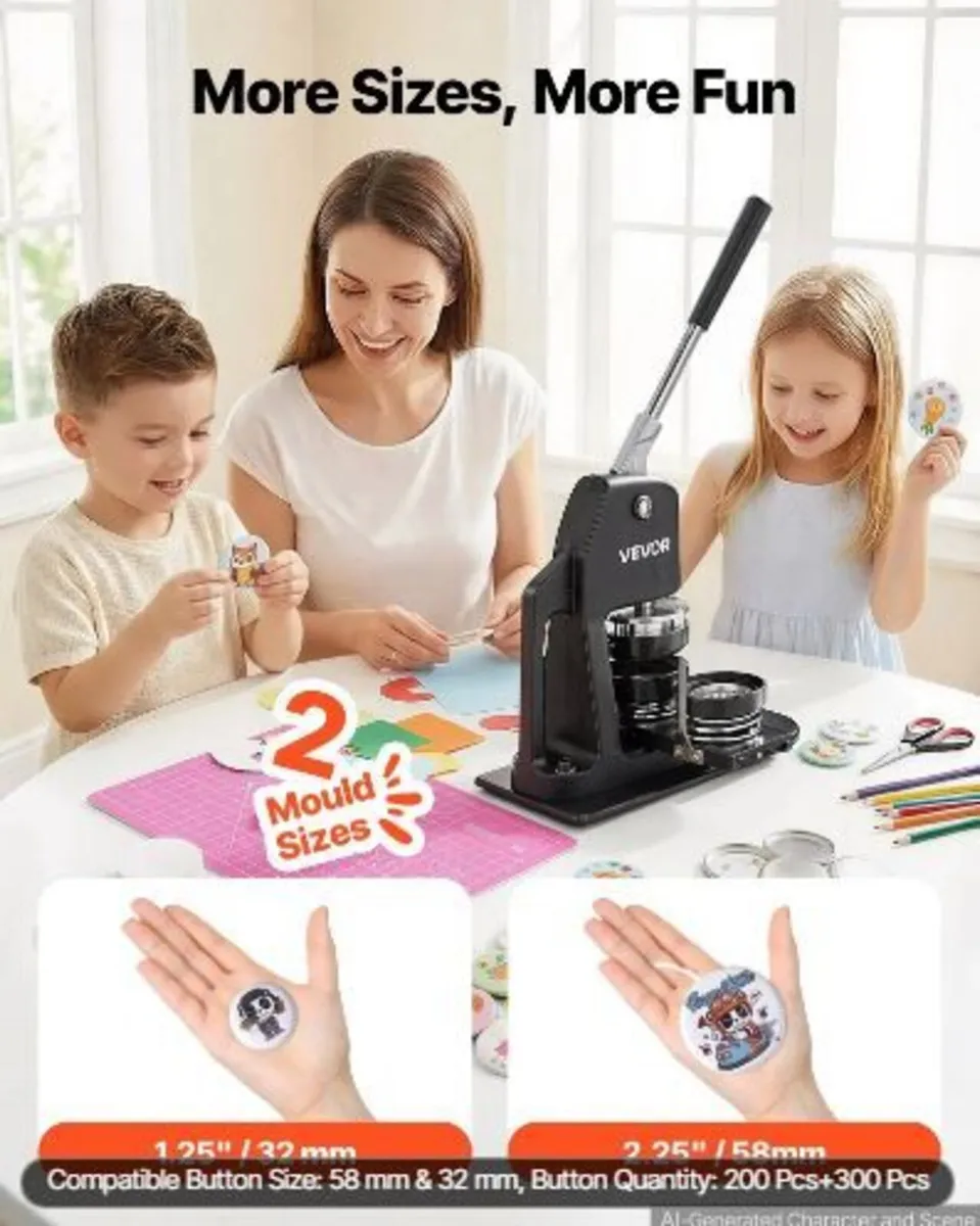 Button Maker Machine, Multiple Sizes 1.25+2.25 In - Image 2