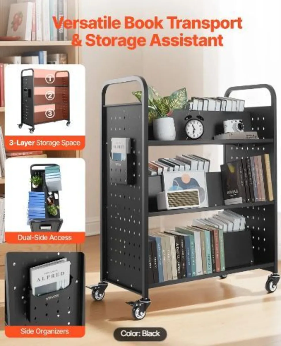 Rolling Library Book Cart, 150 kg Capacity - Image 3