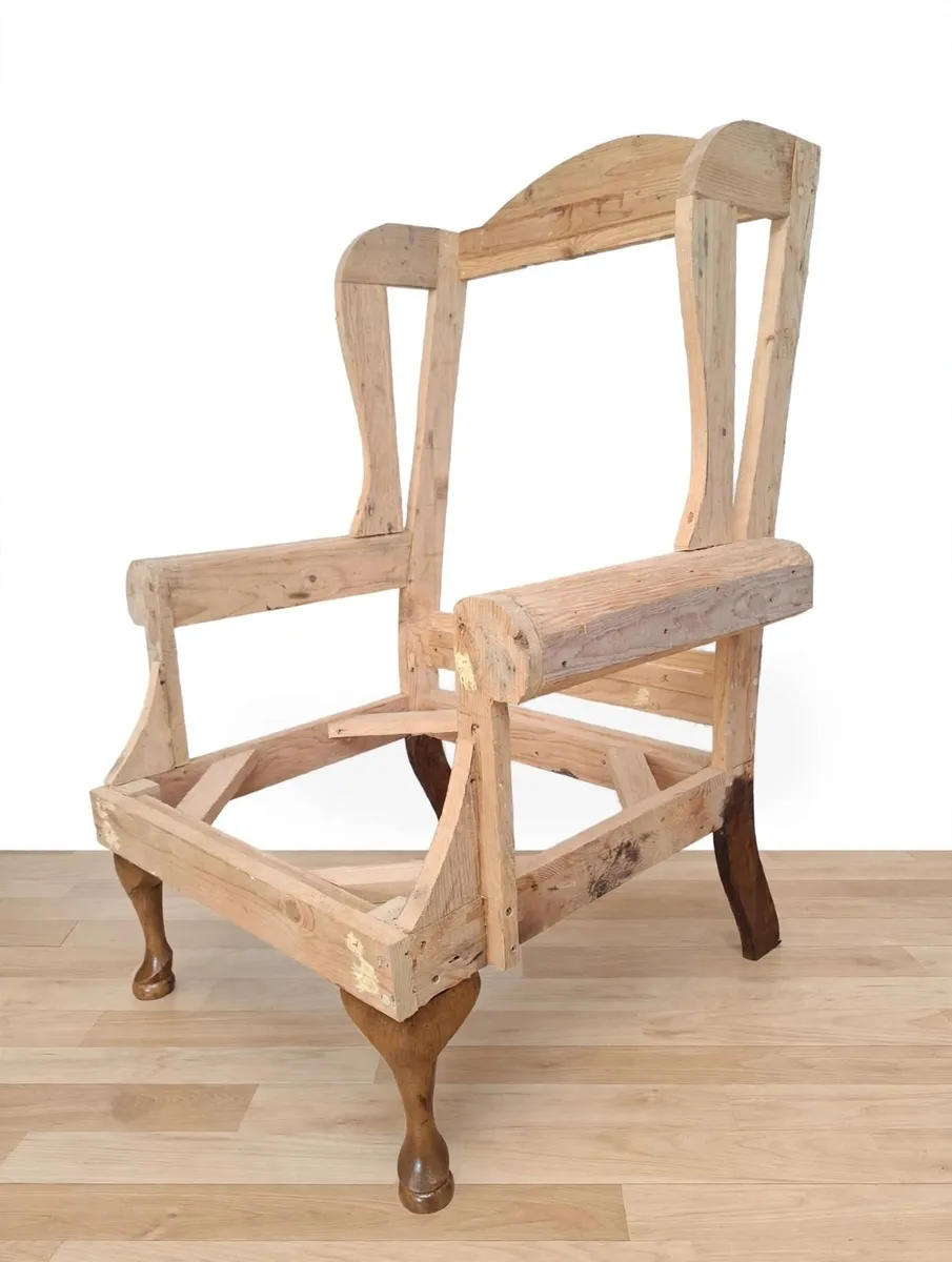Wingback Chair Frame + Full Roll Burnt Orange Fabr - Image 1