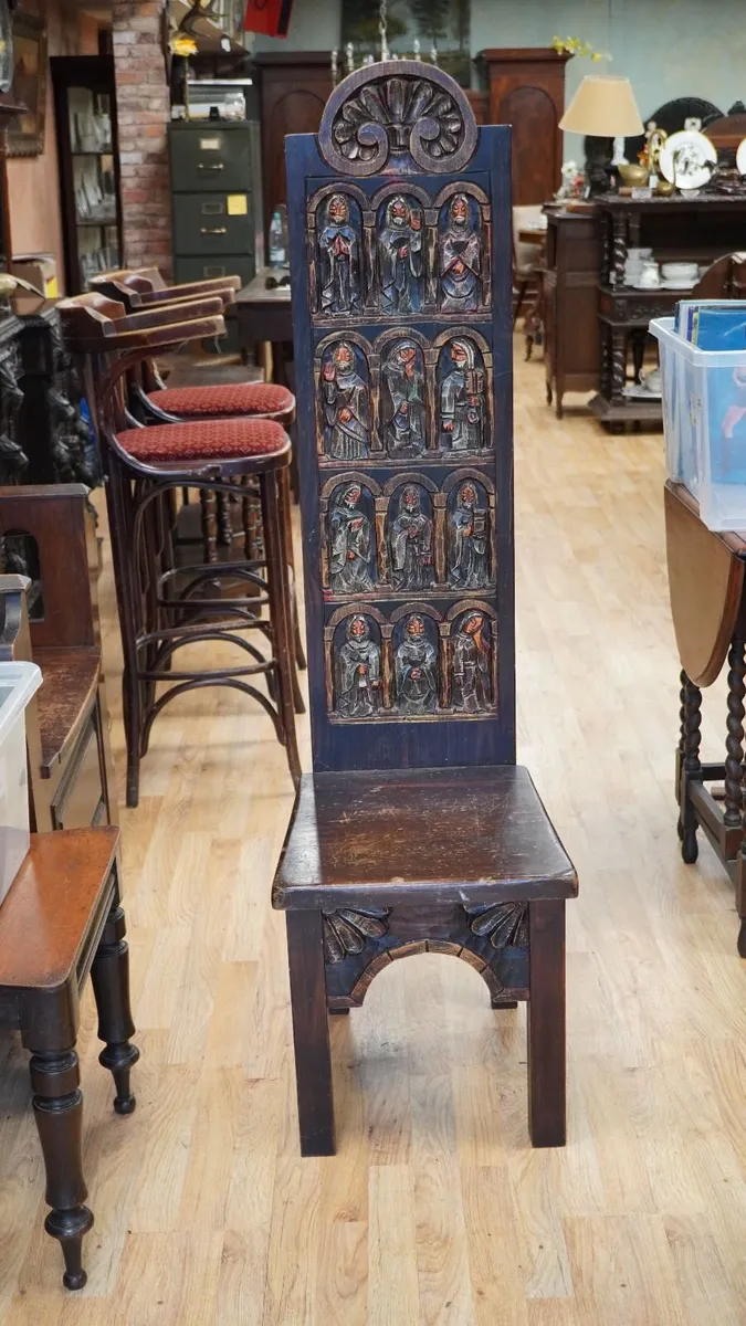 Vintage Gothic Revival Carved High-Back Chair - Image 1