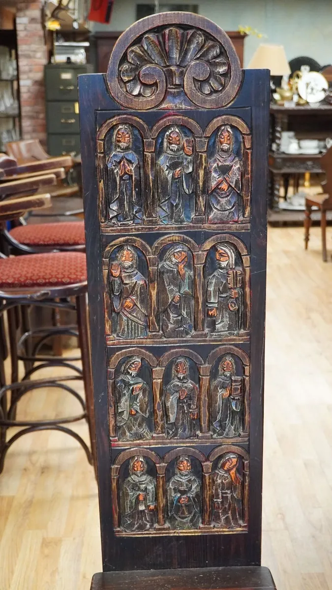 Vintage Gothic Revival Carved High-Back Chair - Image 2