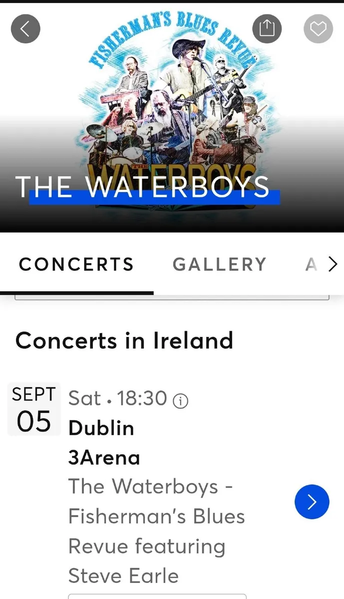 The Waterboys, 2 seated tickets.