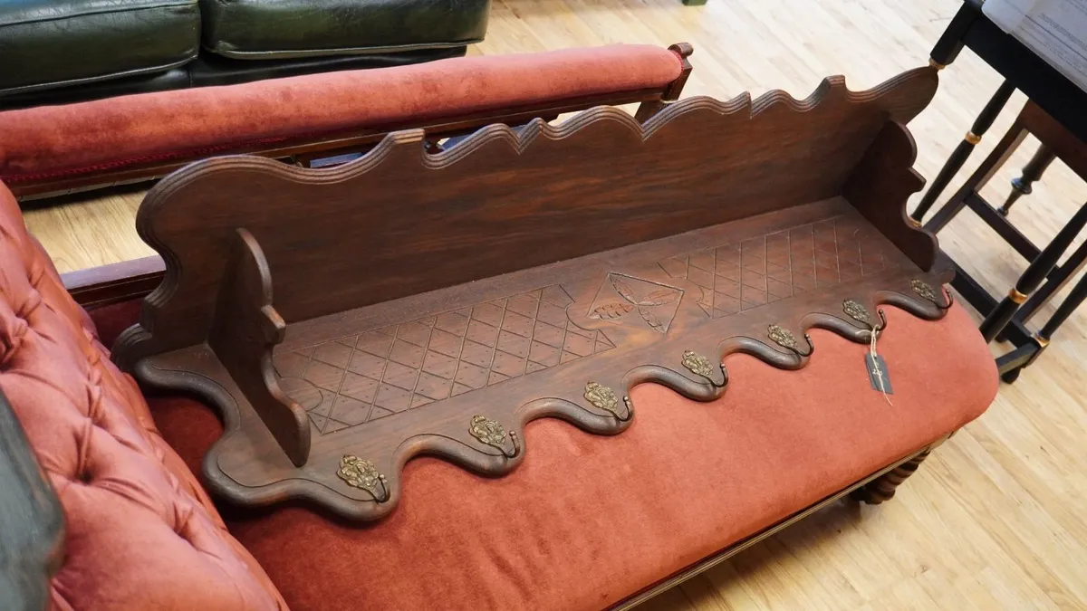 Early 20th Century Carved Oak Wall Coat Rack - Image 1