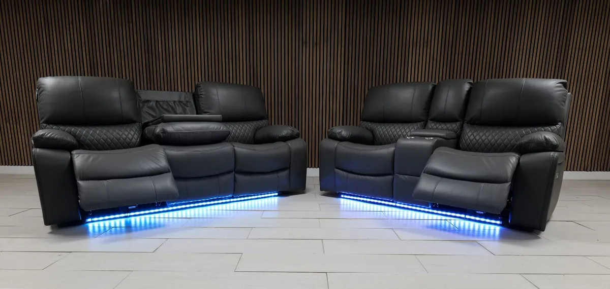 3+2 Dark Grey Rita Electric Leather Recliner Sofa - Image 1