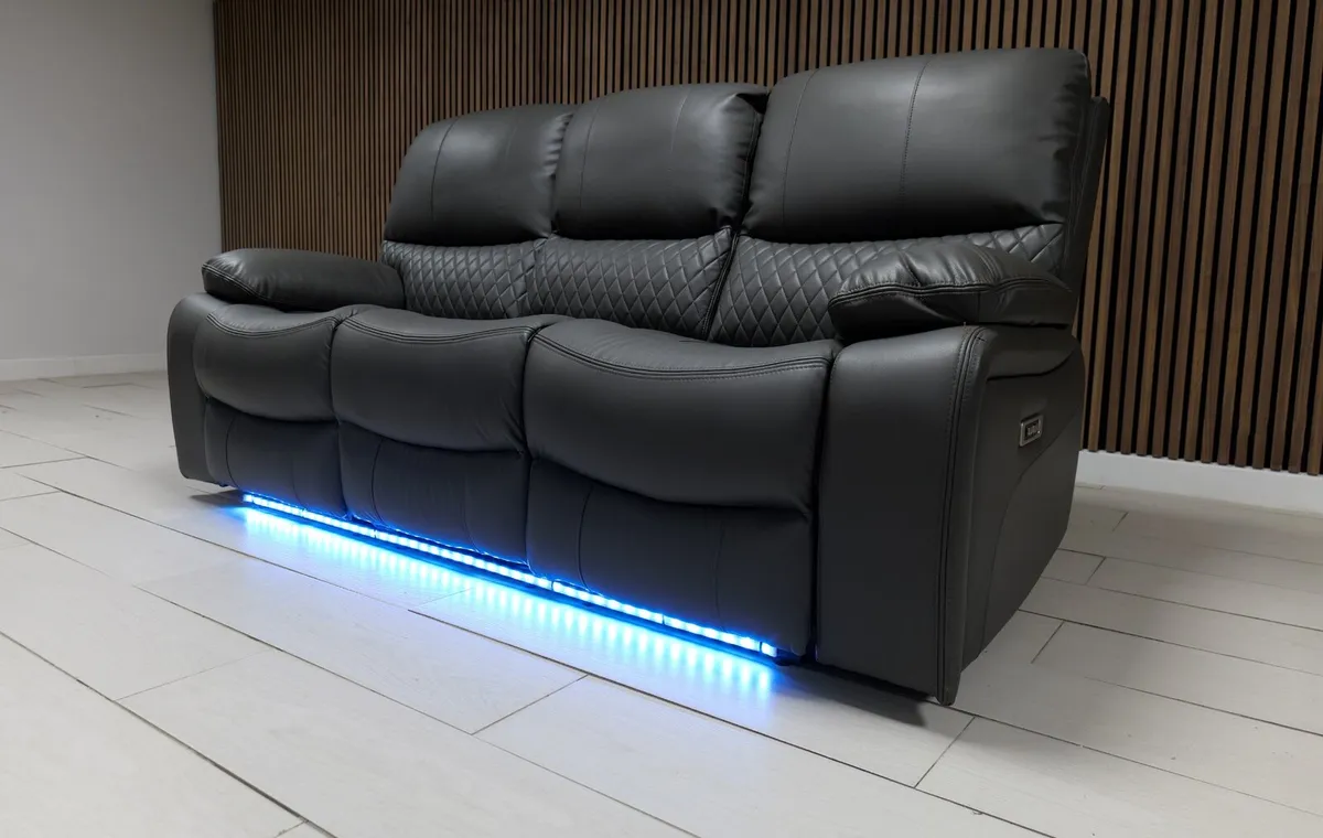 3+2 Dark Grey Rita Electric Leather Recliner Sofa - Image 4