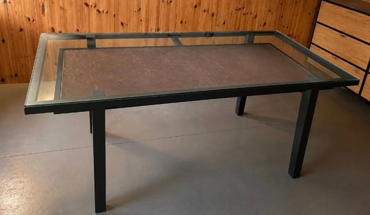 Glass & Leather Dining Table + Matching Console Table - Image 2