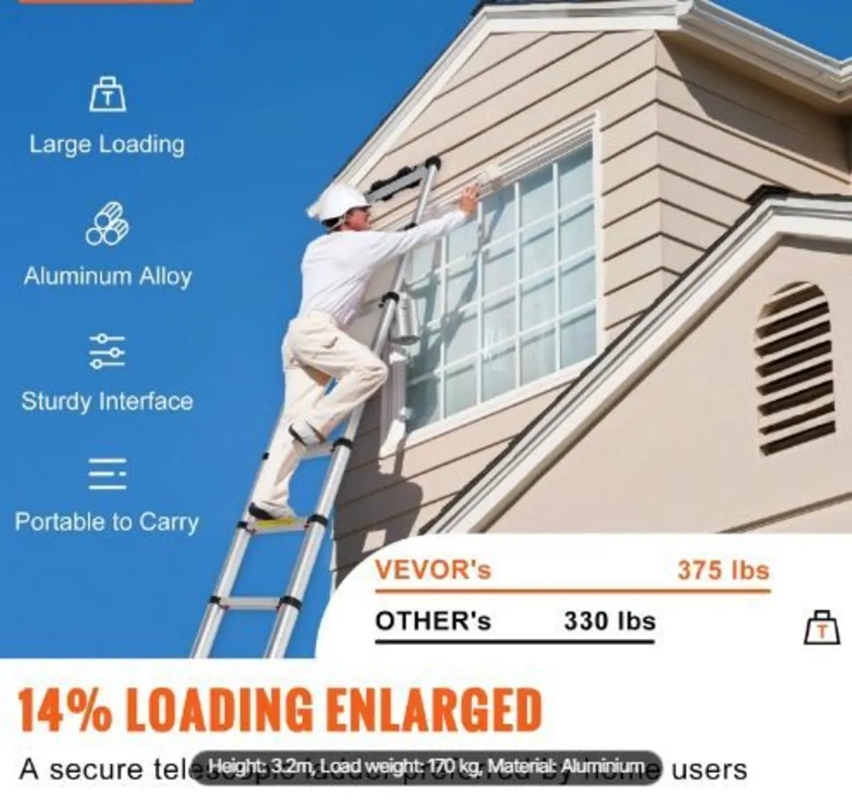 Telescoping Ladder, 320 cm Aluminum - Image 1