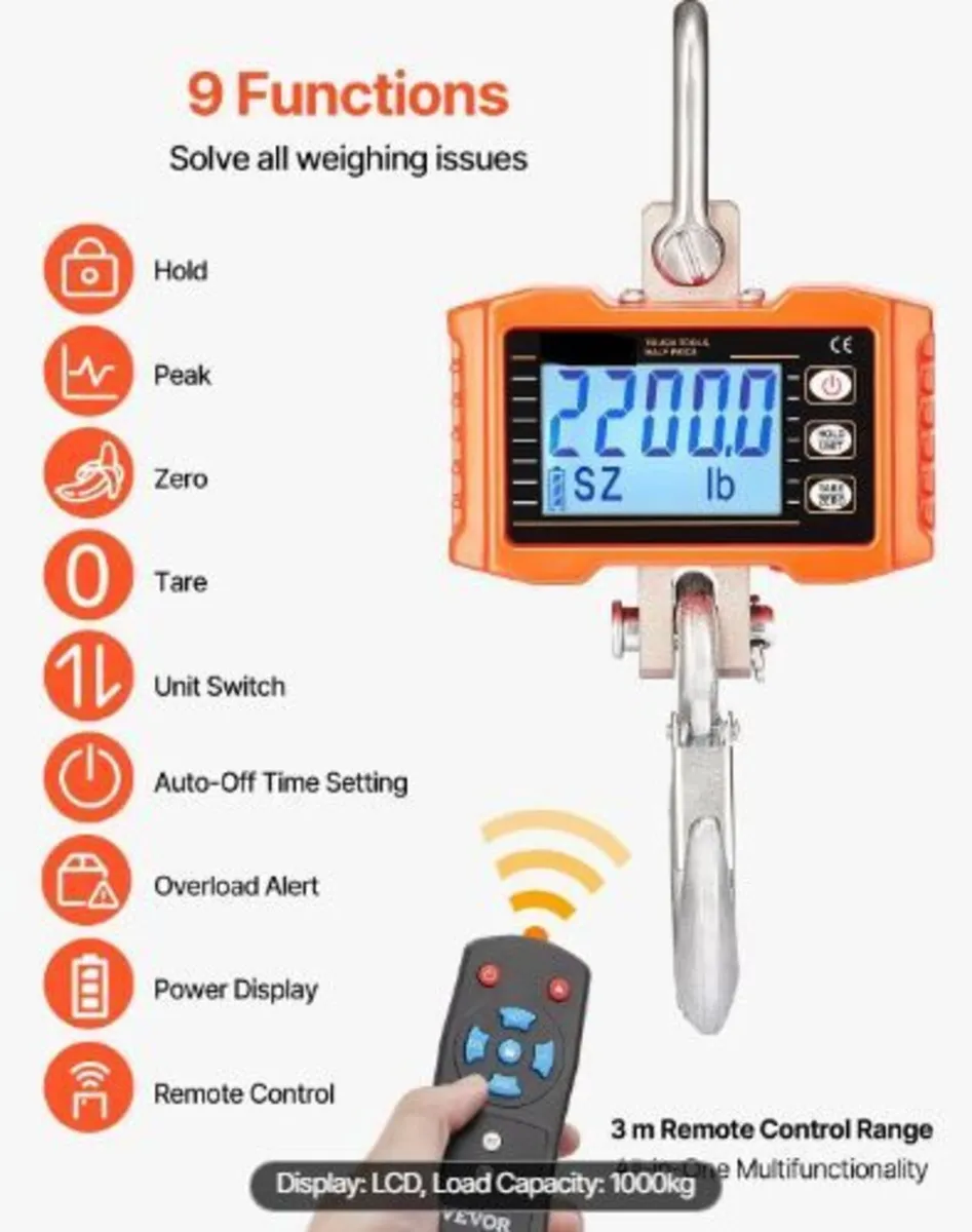 Digital Crane Scale, 2200 lbs/1000 kg - Image 3