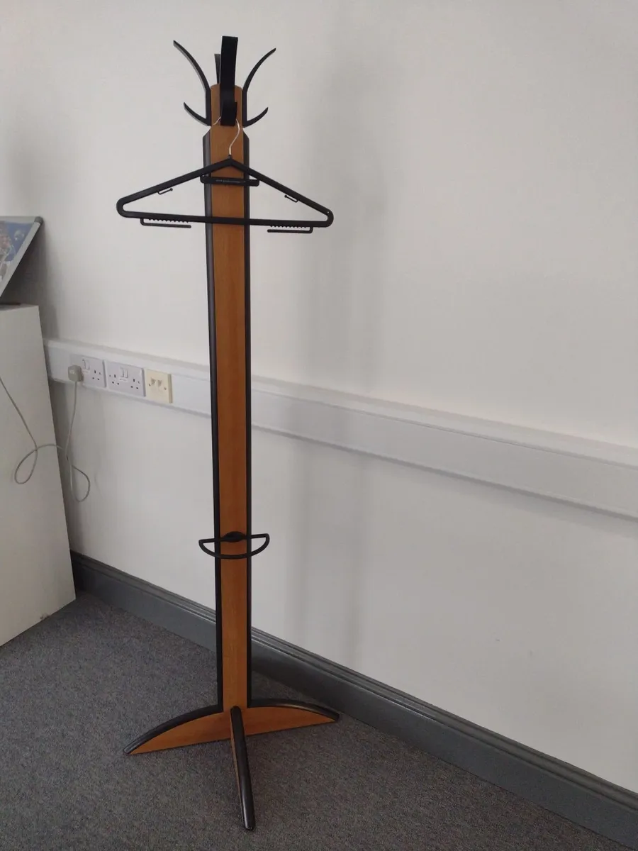 Tall heavy Oak & walnut office/hall coat stand - Image 1