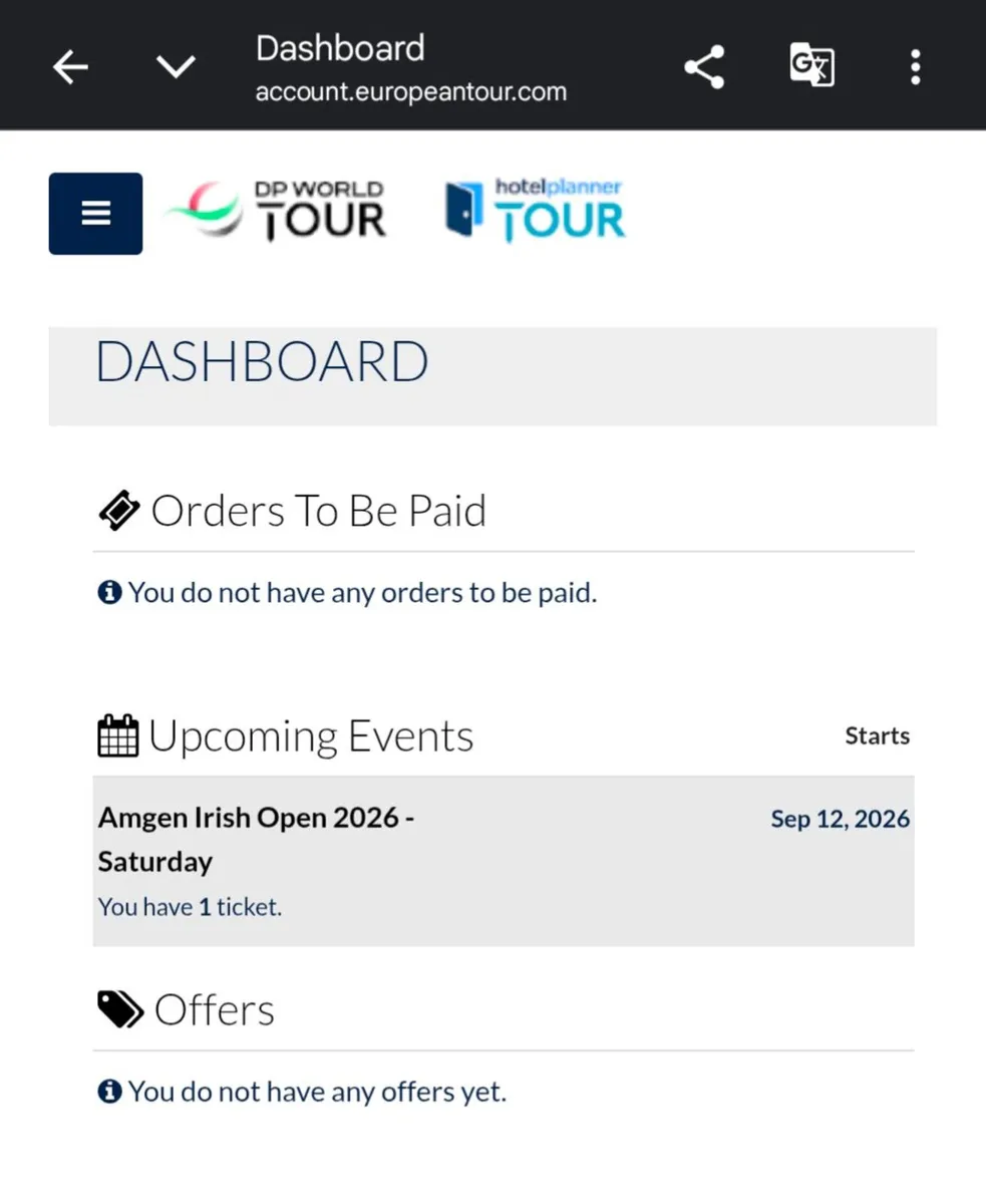 Irish Open Golf Sat 12th gen admission 1x ticket - Image 2