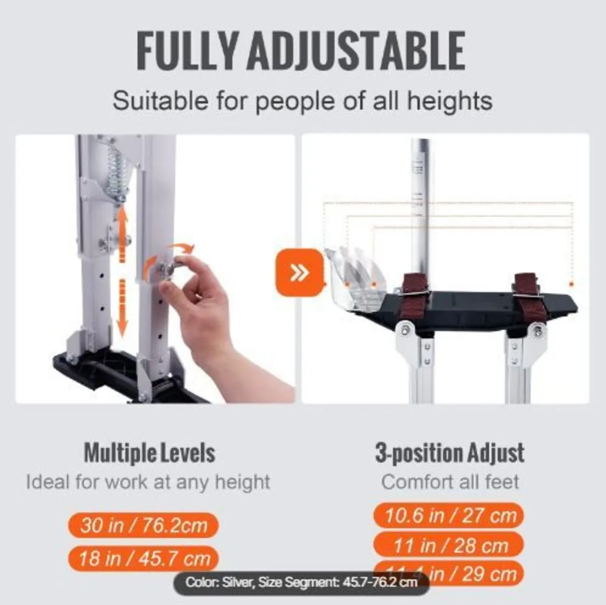 Drywall Stilts, 46 cm-76 cm Adjustable Aluminum - Image 2