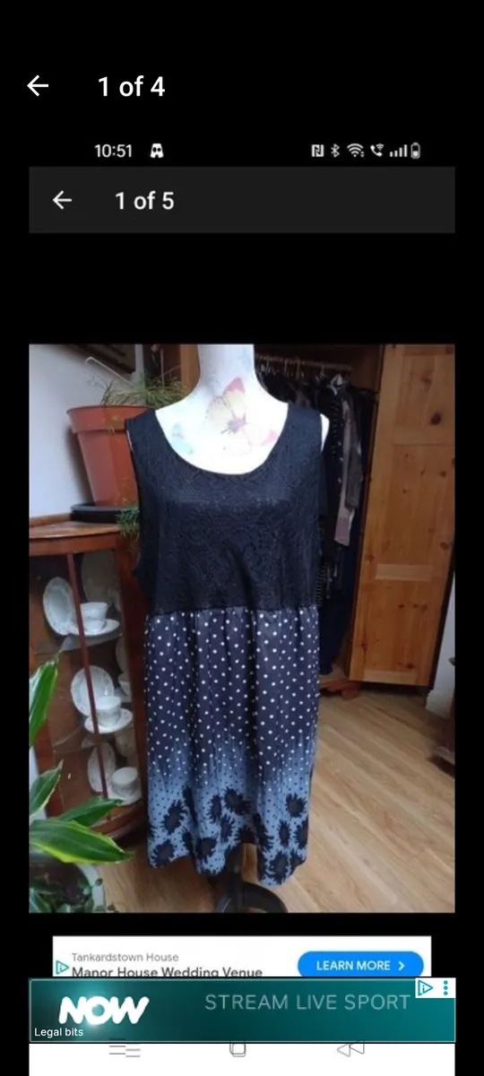 Ladies dress black lined lace top and decorated bo - Image 1