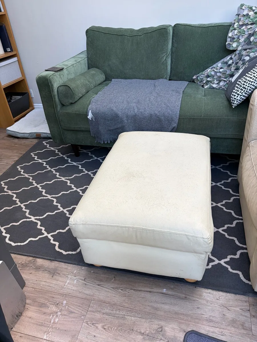 Cream Leather Armchair and Pouffe - Image 3