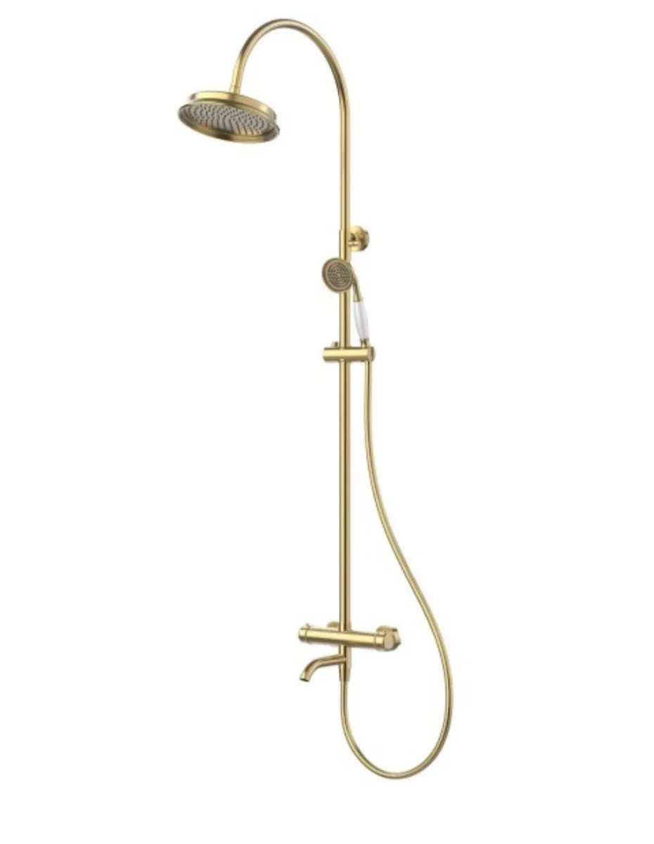 Brushed Brass Shower with Bar Valve & Bath Spout - Image 2
