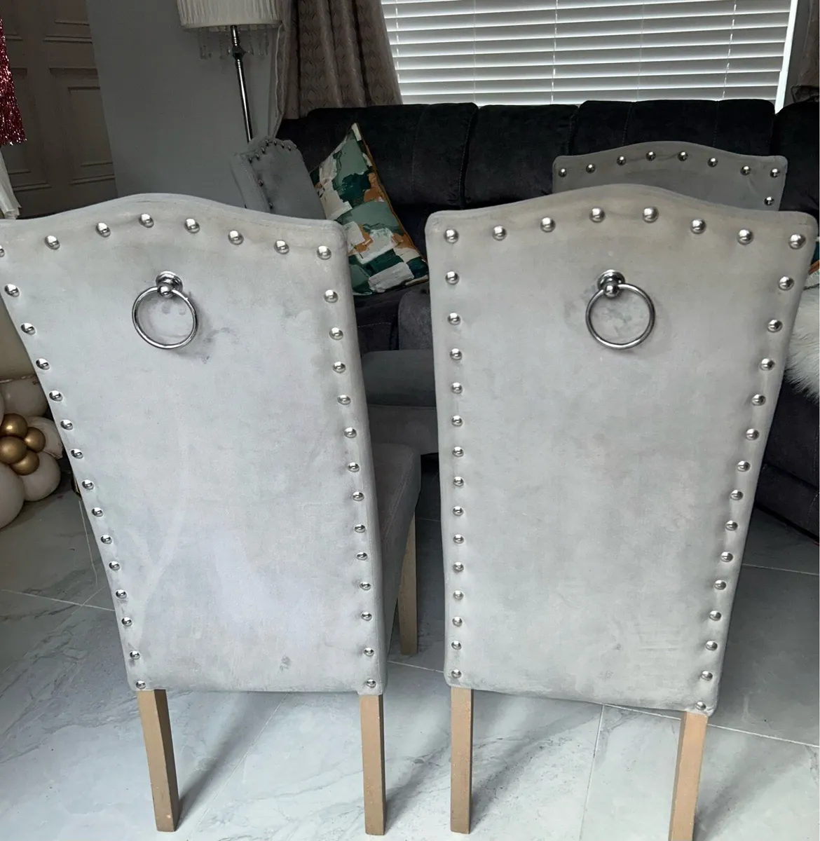 Crushed Velvet Grey Dining Room Chairs - Image 4