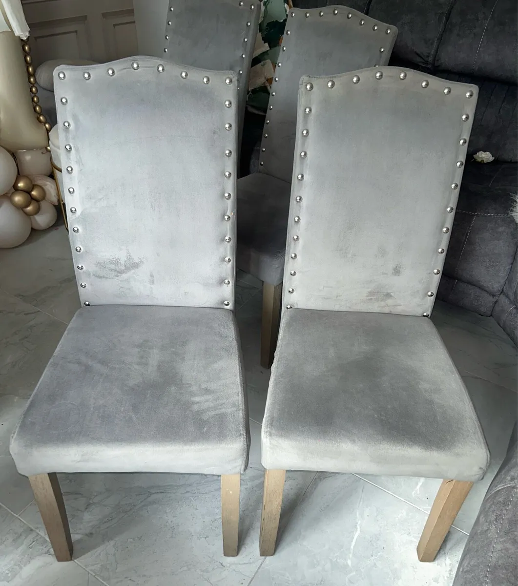 Crushed Velvet Grey Dining Room Chairs - Image 1