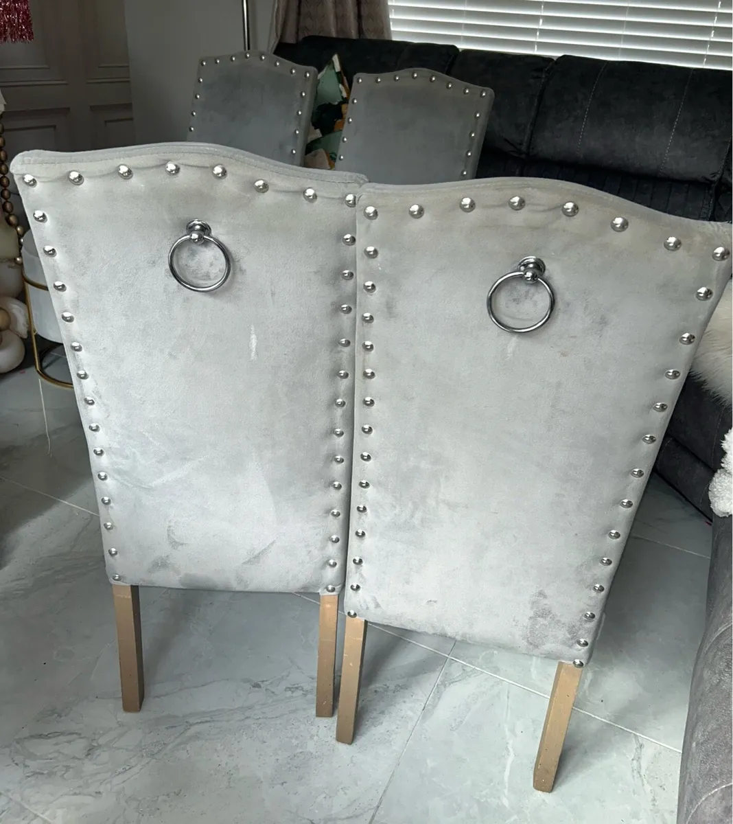 Crushed Velvet Grey Dining Room Chairs - Image 2