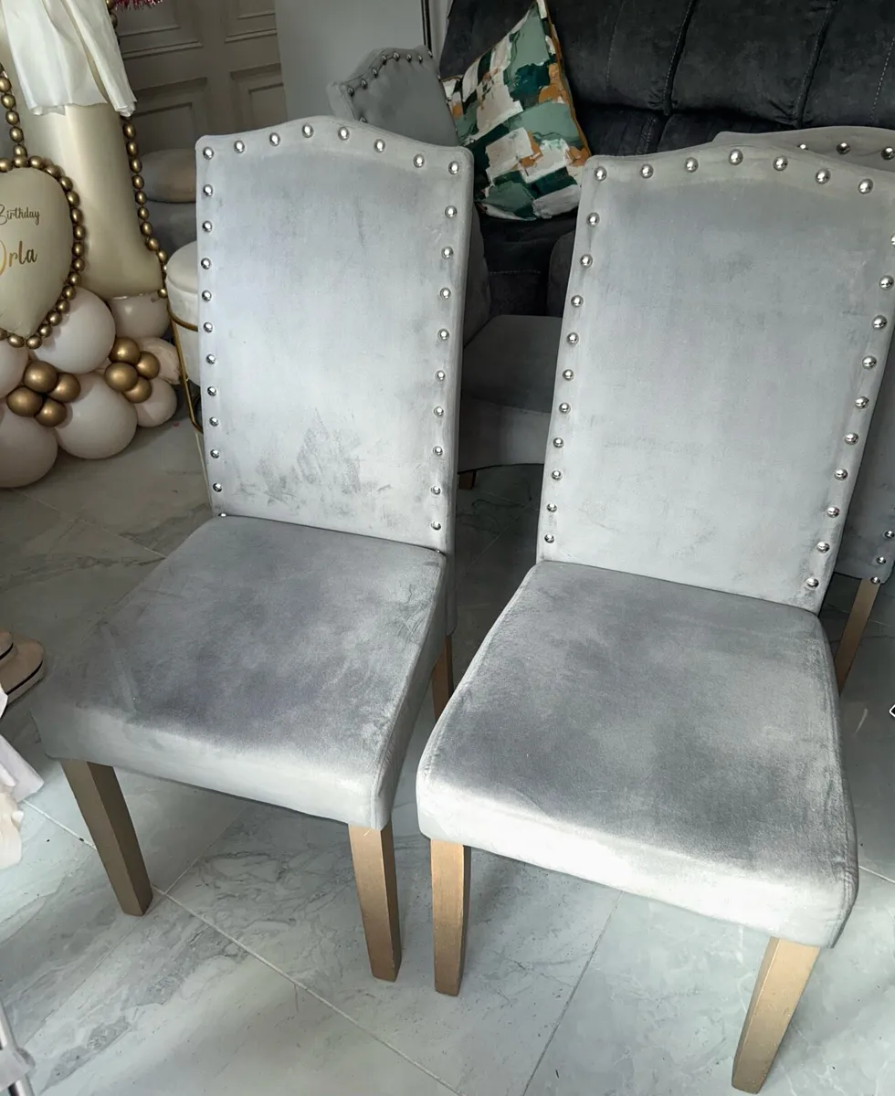Crushed Velvet Grey Dining Room Chairs - Image 3
