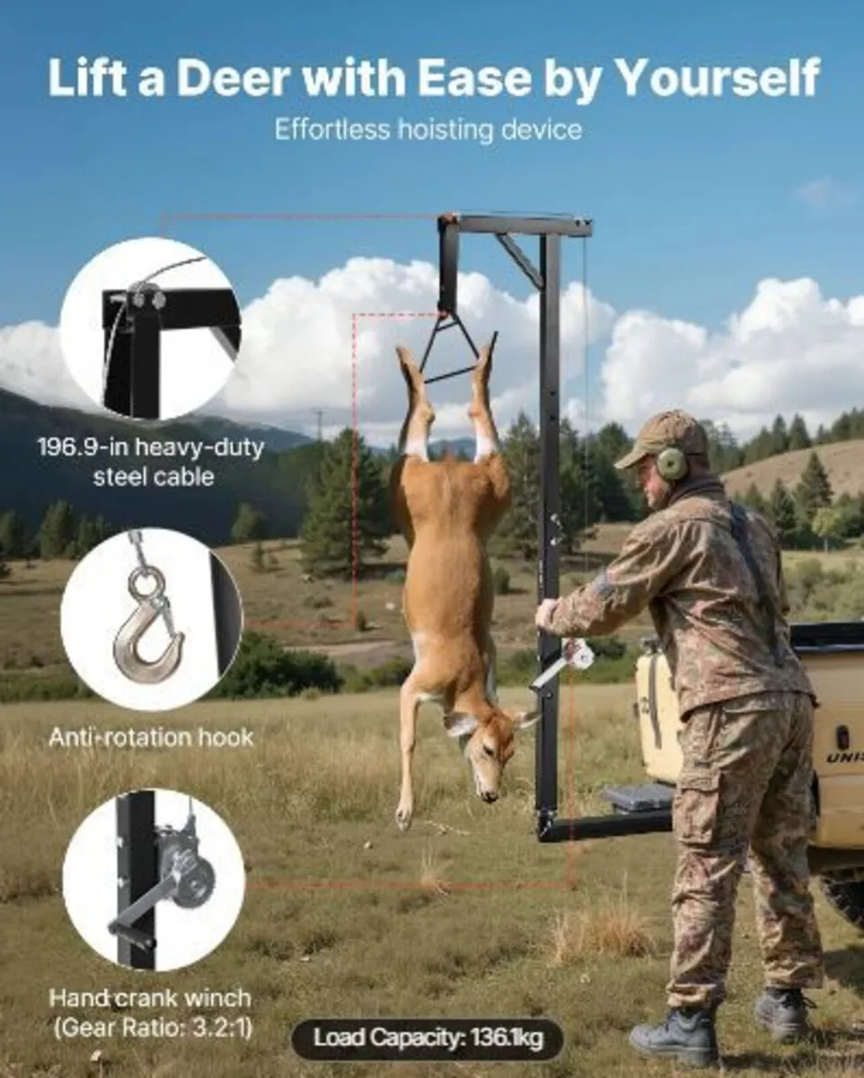 Truck Hitch Game Hoist, 300 lbs Load Capacity - Image 4