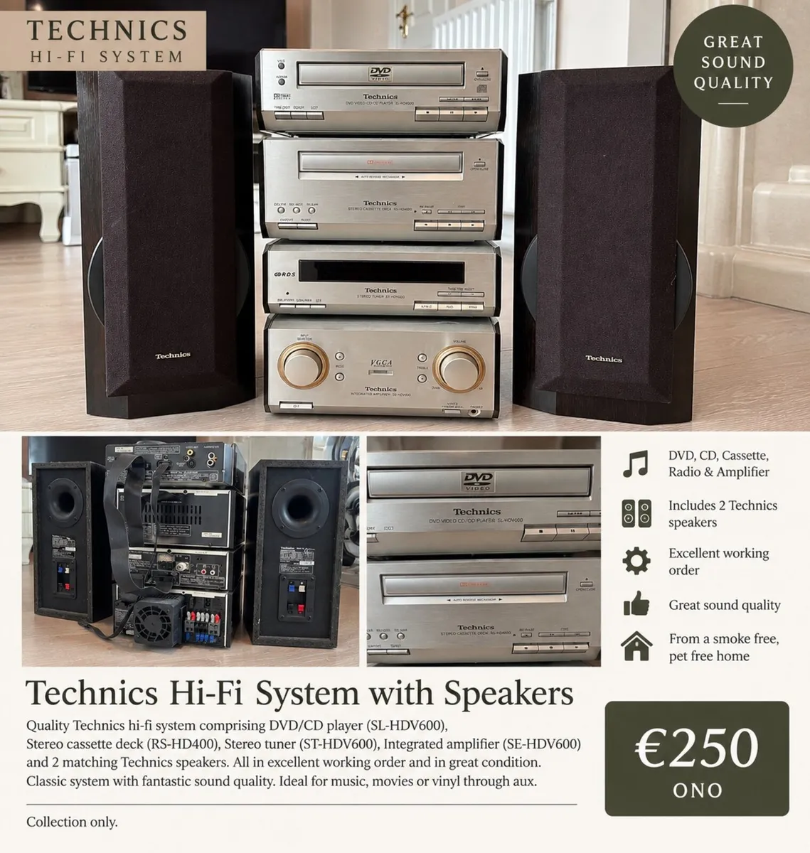 TECHNICS Hi-Fi w/ Speakers, CD, DVD, Cassette, Aux - Image 1