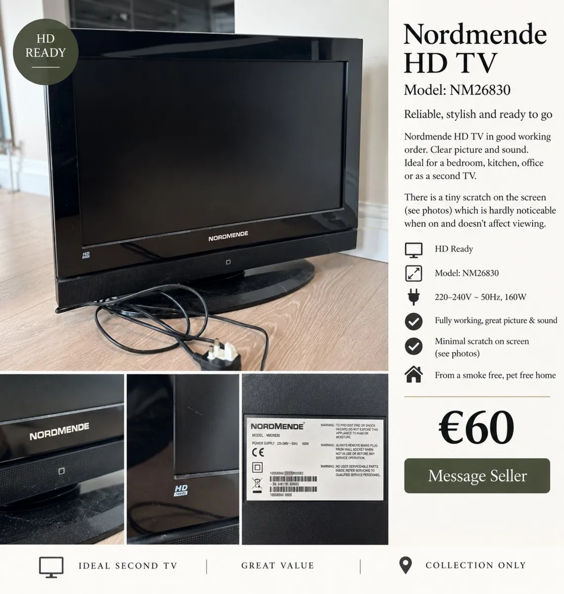 Nordmende HD Ready TV NM 26830 FULLY WORKING - Image 1