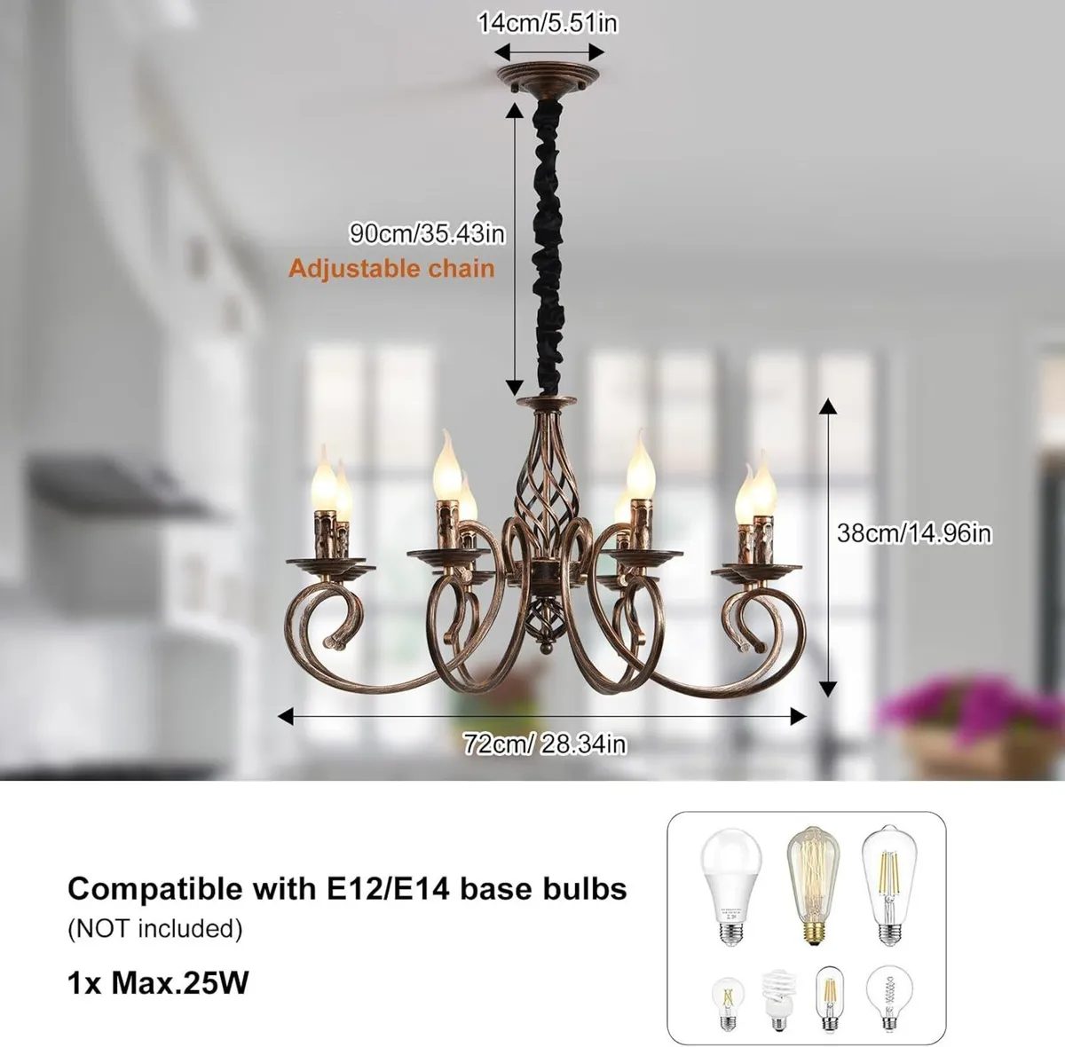 Rustic French Country Chandelier Antique Bronze 6 - Image 3
