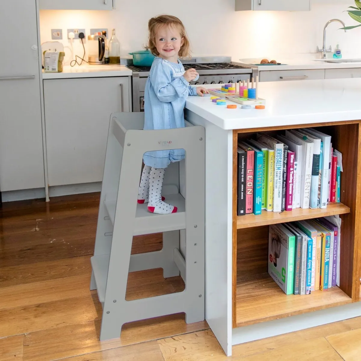 Toddler Tower 3-Level Adjustable Wooden Step Stool - Image 2