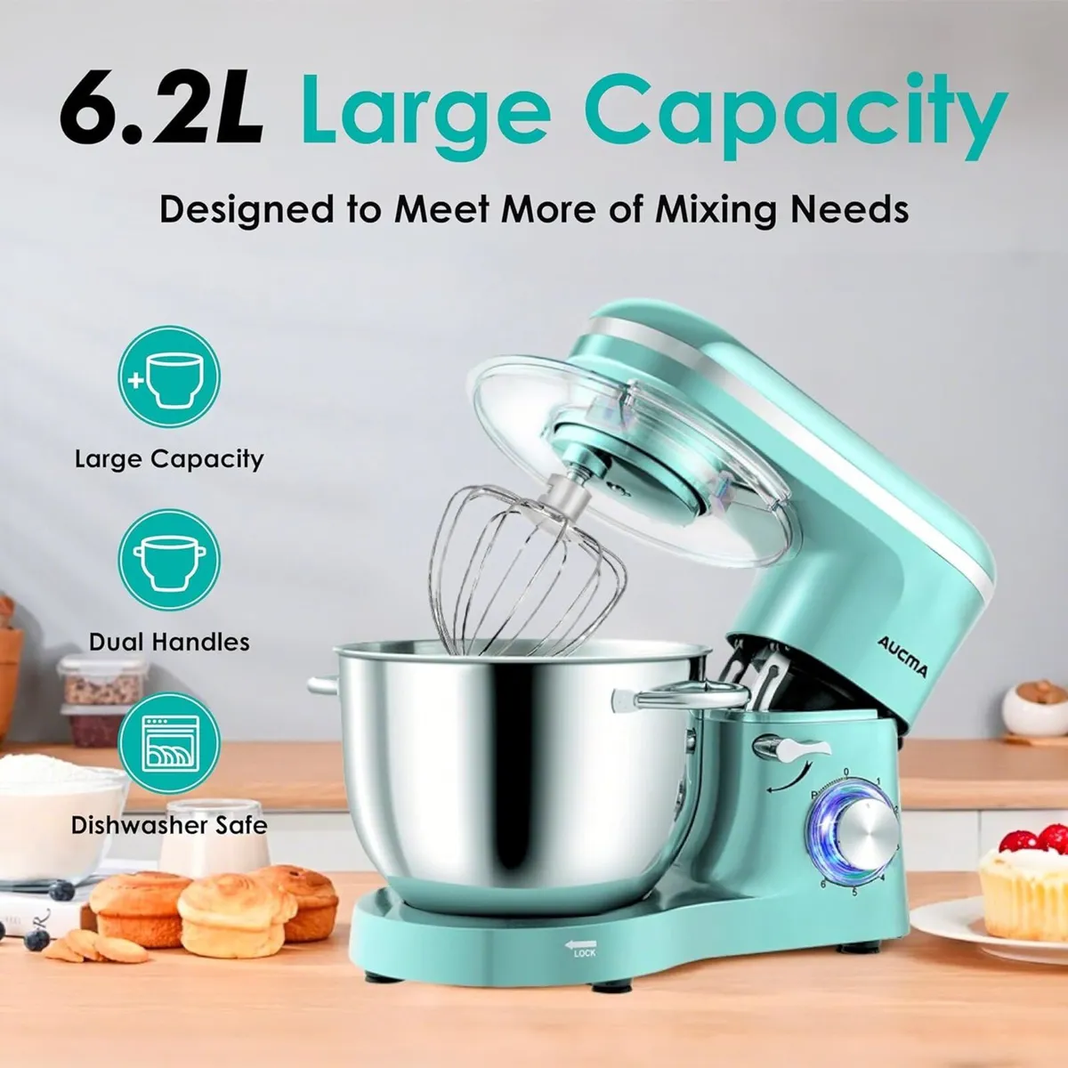 Stand Mixer 6.2L Food Electric Kitchen with Bowl - Image 2