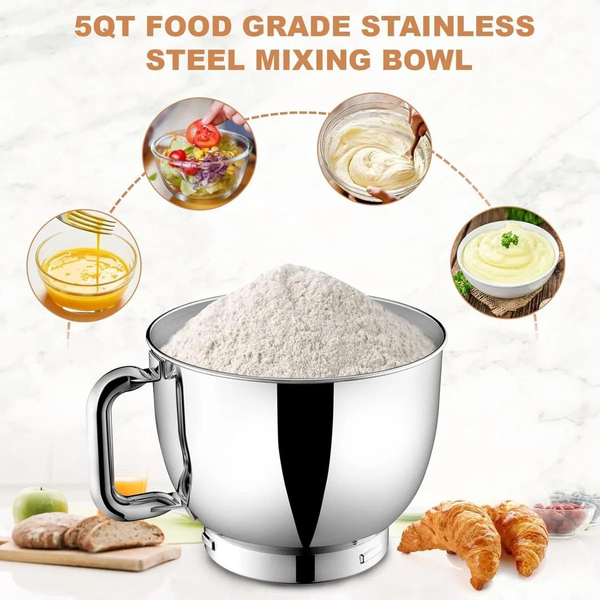 Stand Mixer 5 Quarts 8-Speed 1000W Tilt-Head Food - Image 2