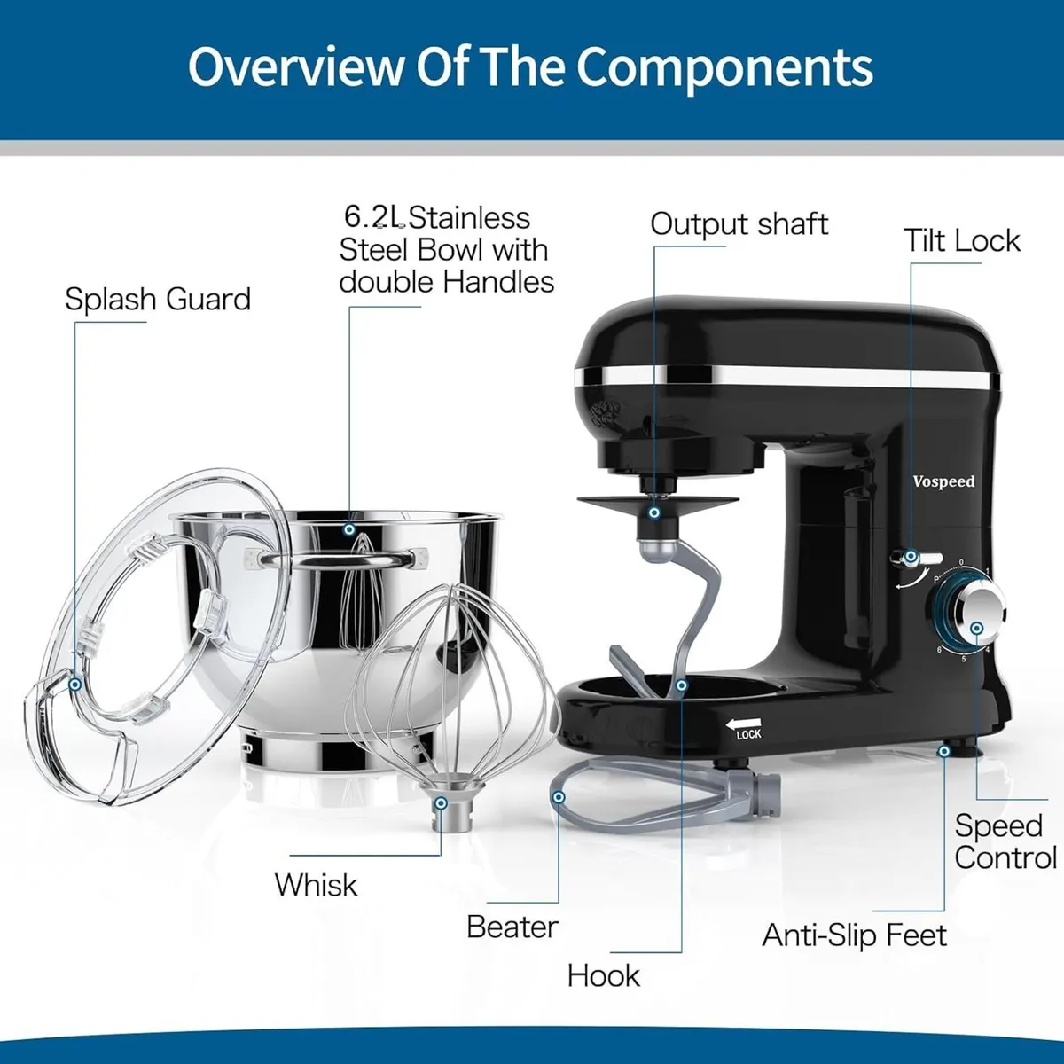 Stand Mixer Food Dough Blender 6.2L Electric Cake - Image 4