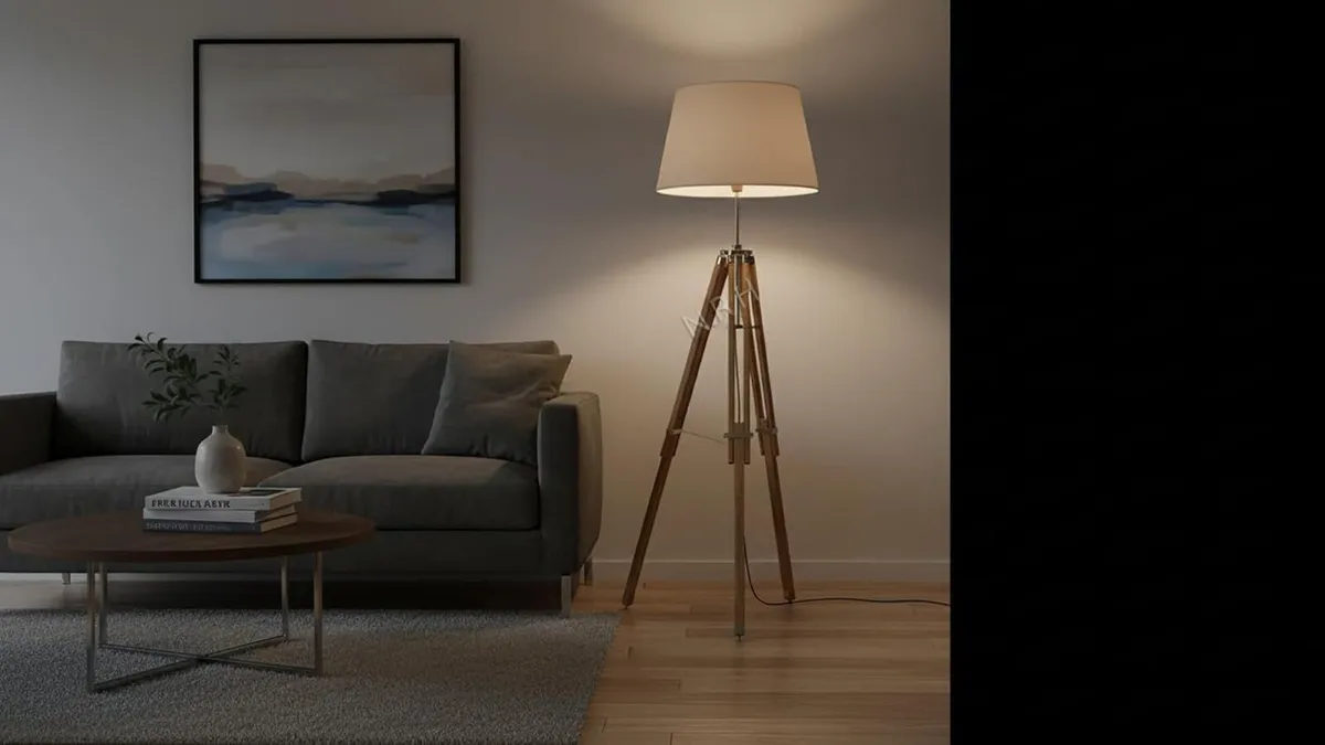 Nautical Natural Wooden Floor Lamp Tripod Stand - Image 1