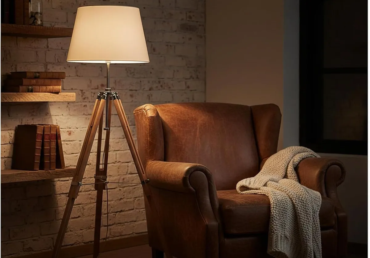 Nautical Natural Wooden Floor Lamp Tripod Stand - Image 3