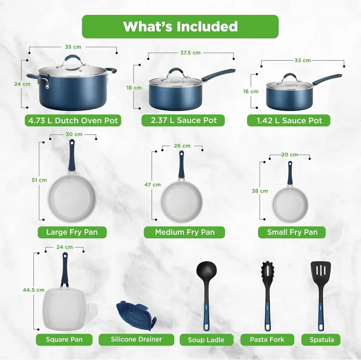 Pots and Pans Set with Lids Non-Stick (20 Piece) - Image 3