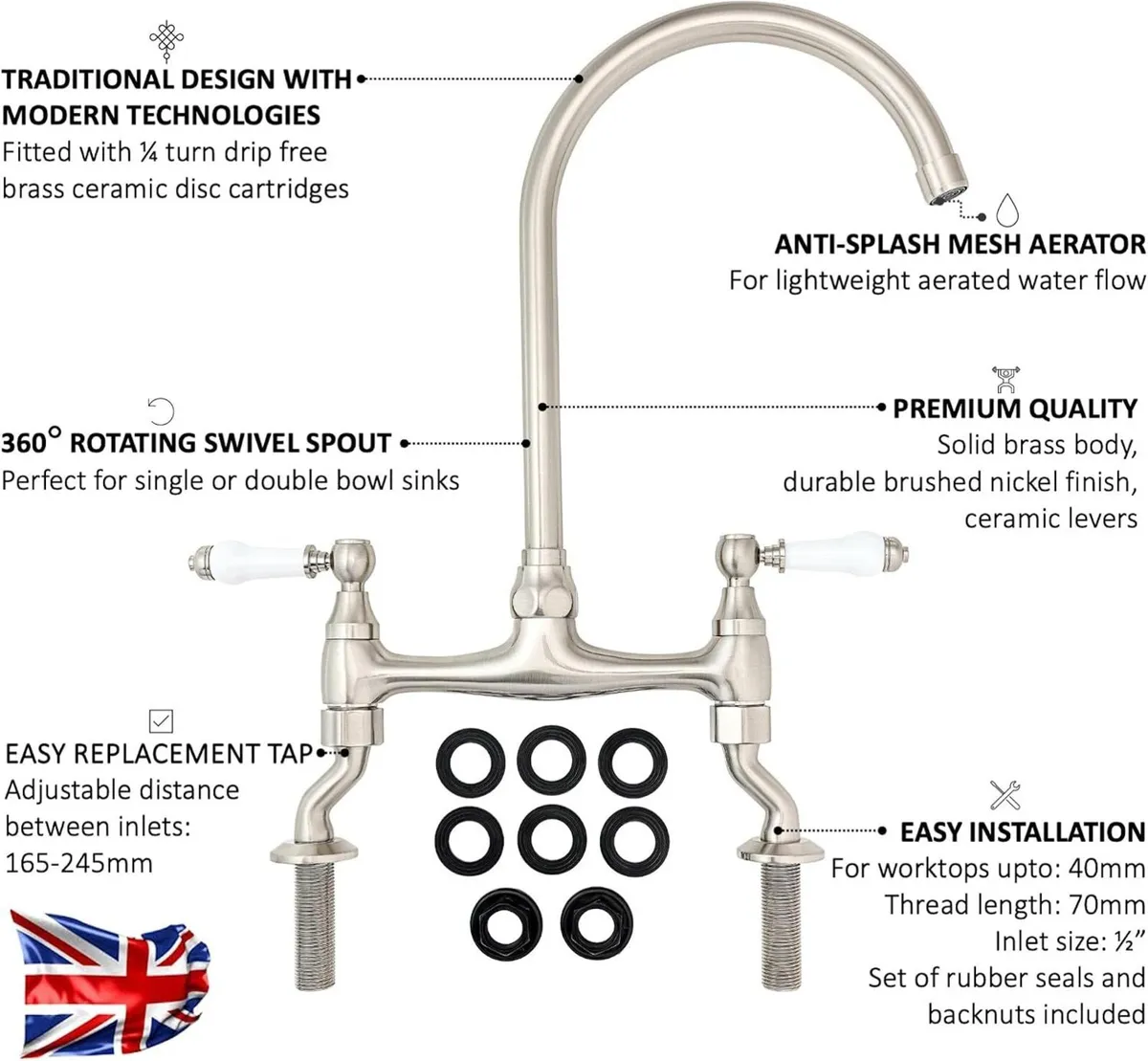 Astbury Deck Mounted Brushed Nickel Kitchen Sink - Image 4