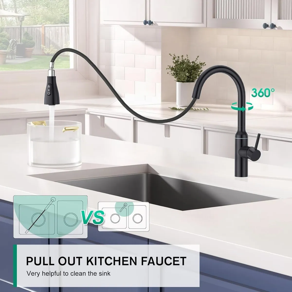 High Arc Kitchen Sink Mixer Tap with Pull - Image 2