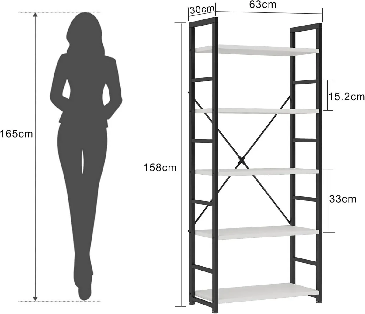 Industrial Bookshelf 5-Tier 24.8" Shelving Unit - Image 2