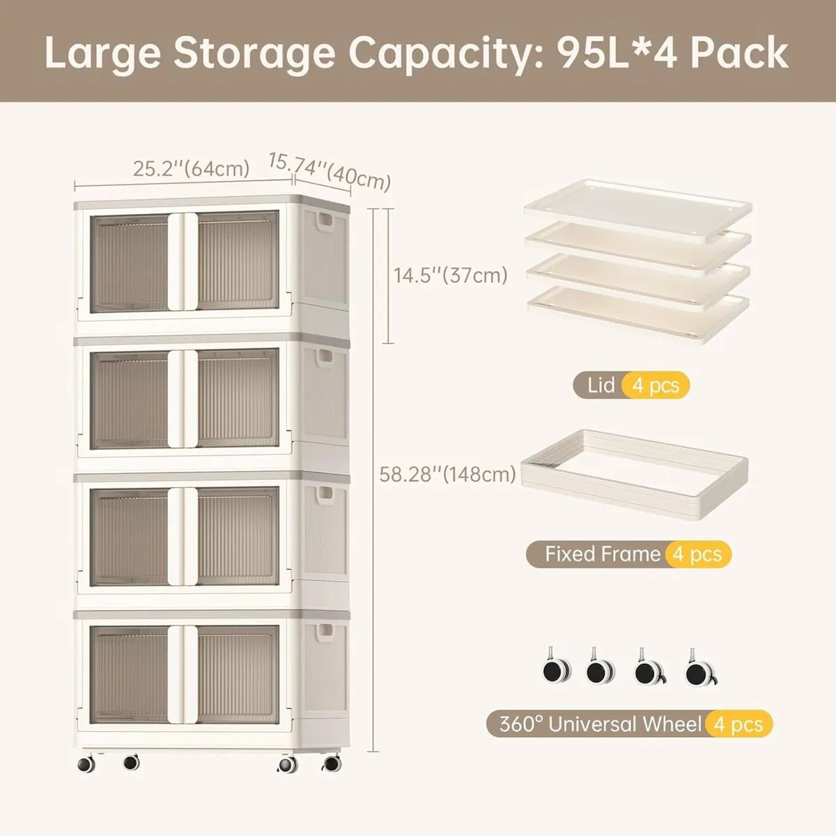 95L Large Plastic Stackable Storage Boxes - Image 2